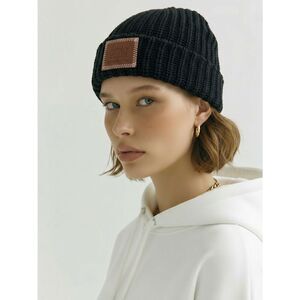 NWT Hello Mello Unisex Black Cuffed Beanie Adult with leather logo